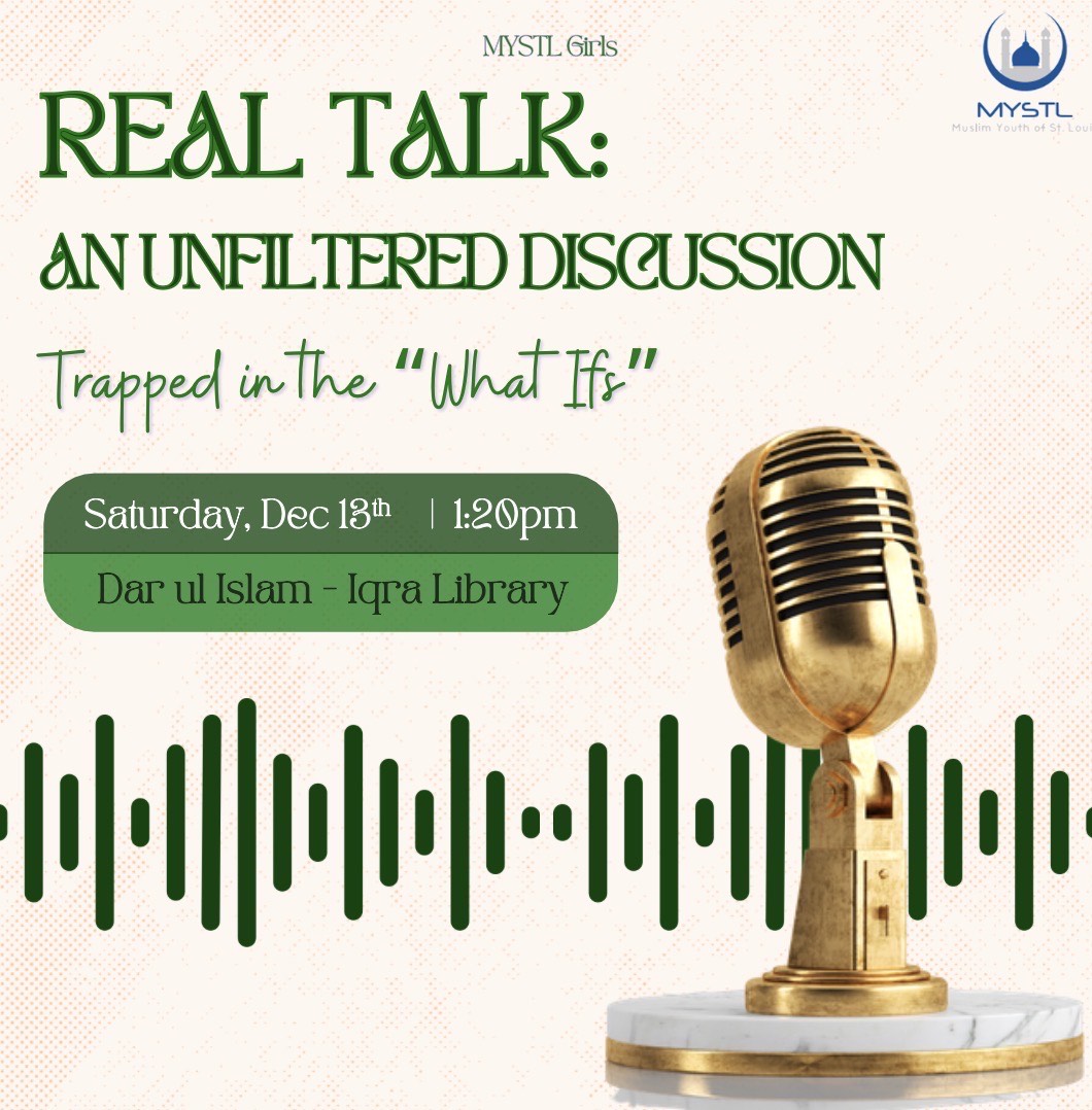 Join MYSTL Girls THIS Saturday as we delve into the concept of rizq with Sr. Fareha Khan. Refreshments included! See you all there, inshAllah! 😊 Details below: 📆 Saturday, Aug. 30th ⏰ 1:20 PM 📍Dar Ul Islam- Iqra Library