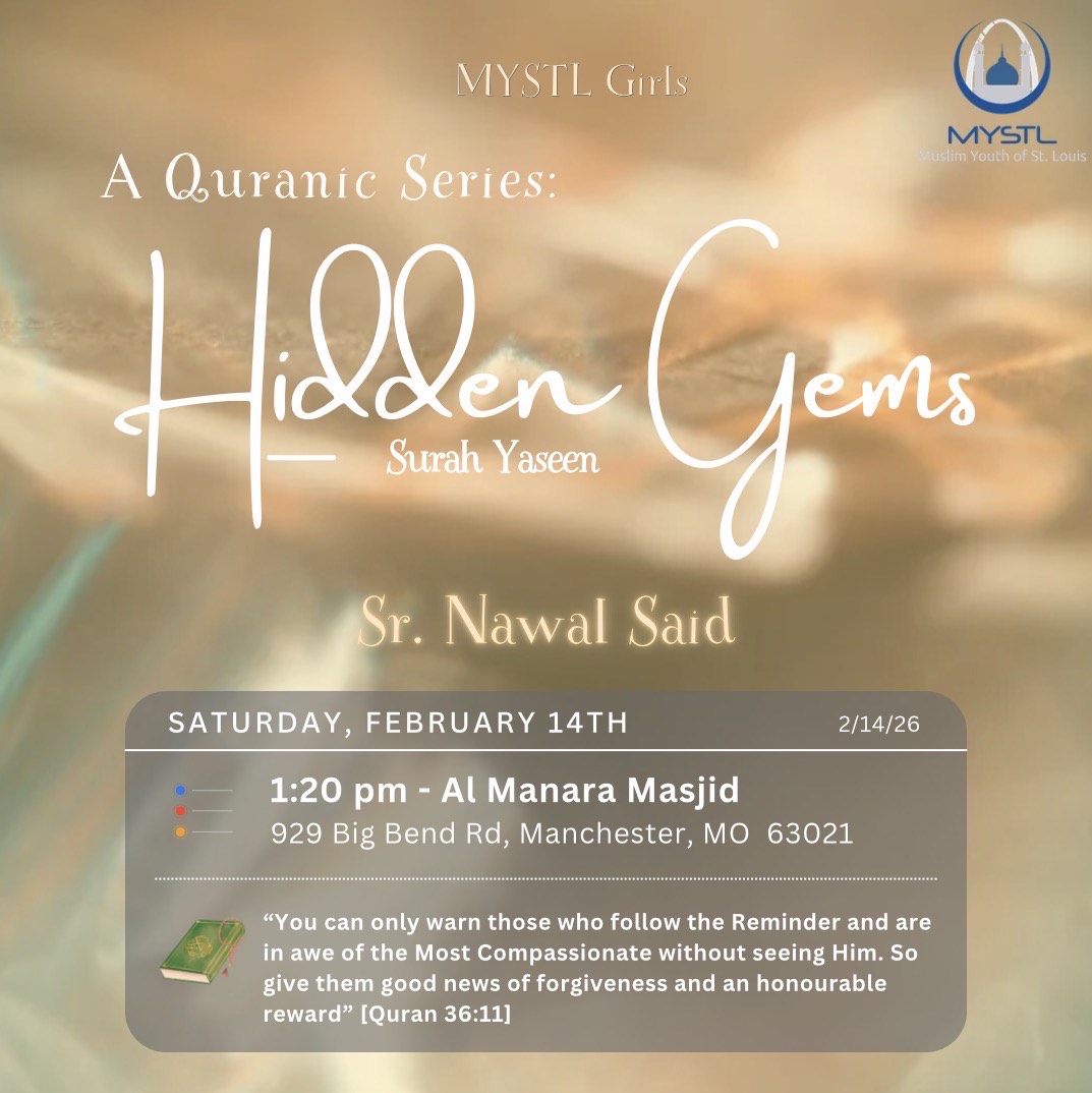 Join MYSTL Girls THIS Saturday as we delve into the concept of rizq with Sr. Fareha Khan. Refreshments included! See you all there, inshAllah! 😊 Details below: 📆 Saturday, Aug. 30th ⏰ 1:20 PM 📍Dar Ul Islam- Iqra Library